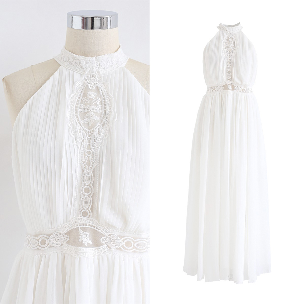 CHICWISH★ホルターネックレースシフォンワンピース☆