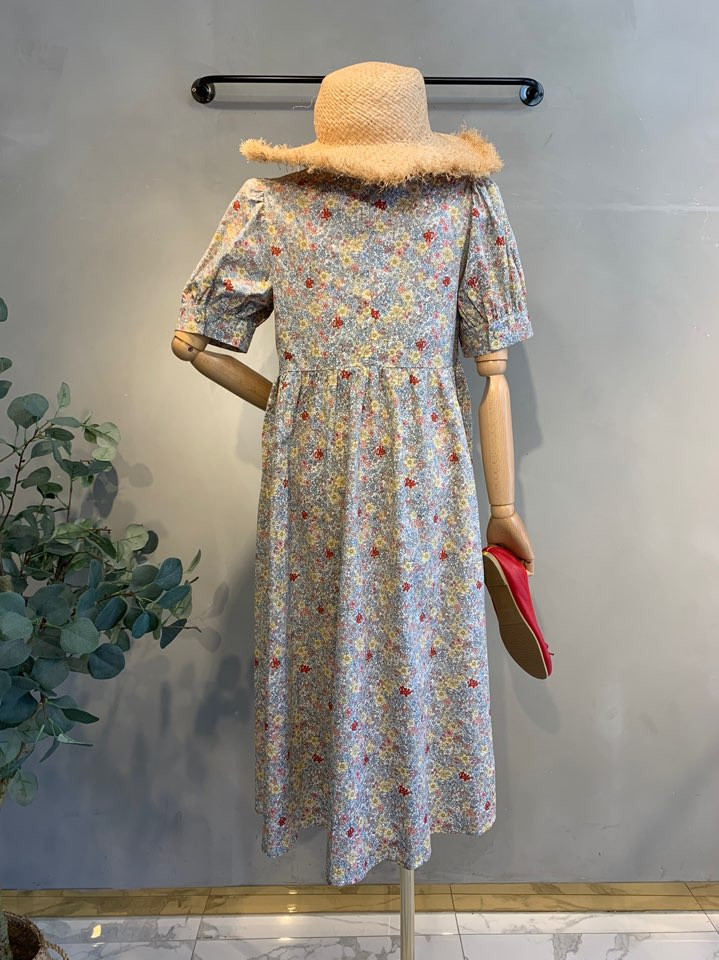 ワンピース レトロフラワー★ロングワンピース///blue/yellow(2)