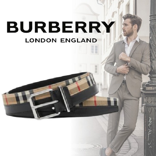 【 新品 】 【BURBERRY】日本未入荷 ベルト チェック&レザー ロゴプリント ベルト 【 新品 】 【BURBERRY】日本未入荷 ベルト チェック&レザー ロゴプリント ベルト