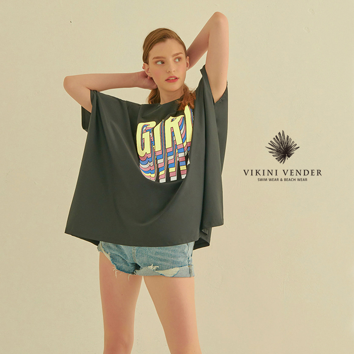 【Vikini Vender】GIRLルーズフィット半袖ラッシュガード black