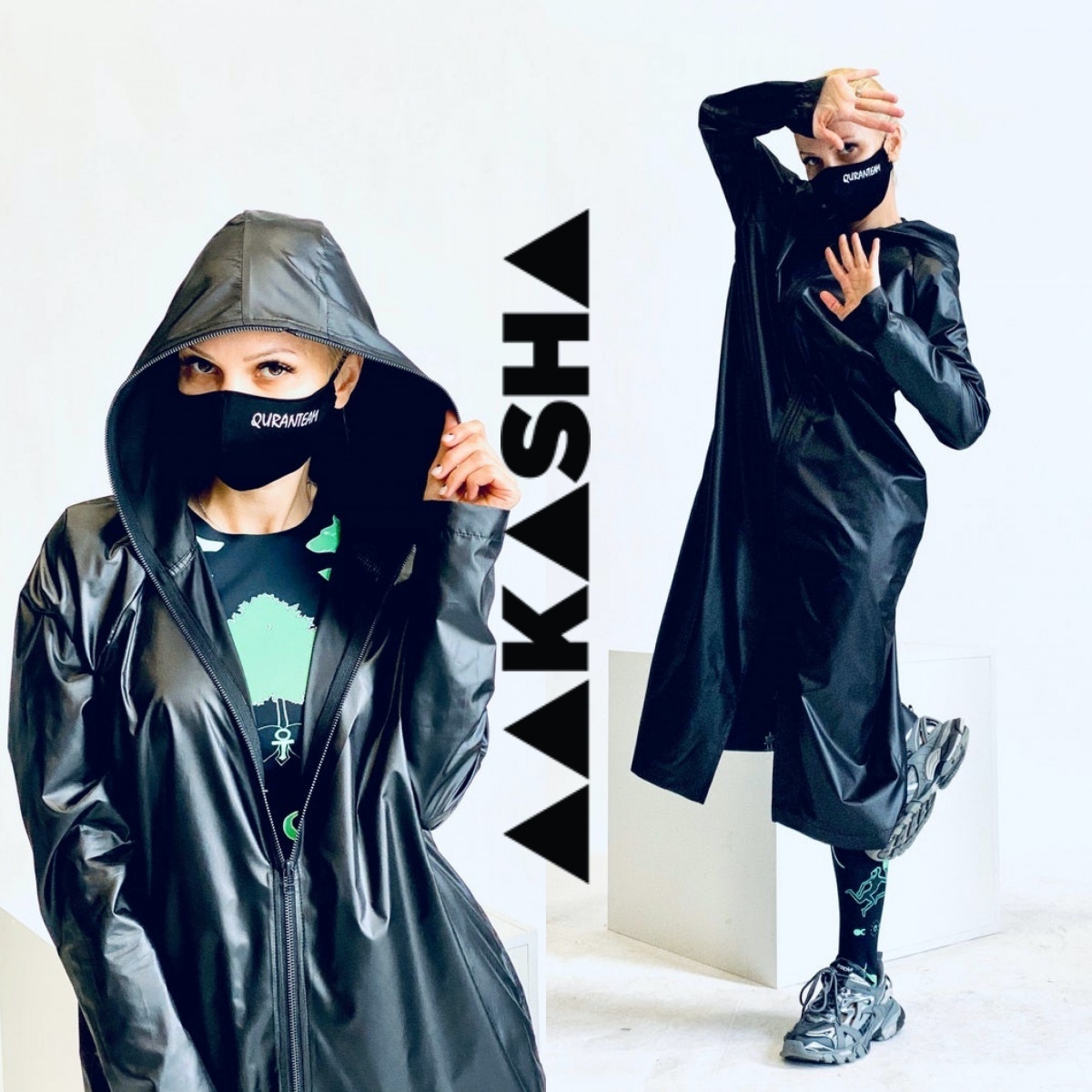 経典 【Aakasha】フード付 ブラック レインコート モダンジップアップ ジャケット 経典 【Aakasha】フード付 ブラック レインコート モダンジップアップ ジャケット