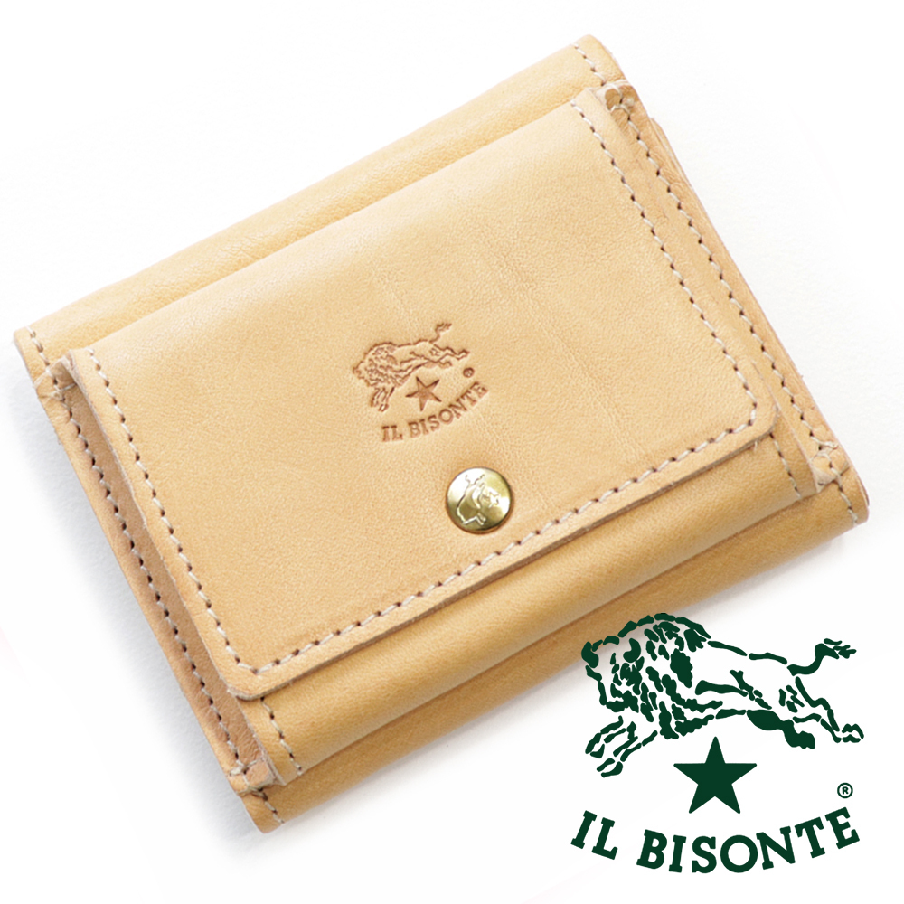 レディース☆☆IL BISONTE イルビゾンテ 3つ折りコンパクトウォレット 54 1 54202309740 グレー レザー レディース メンズ ゴールド金具