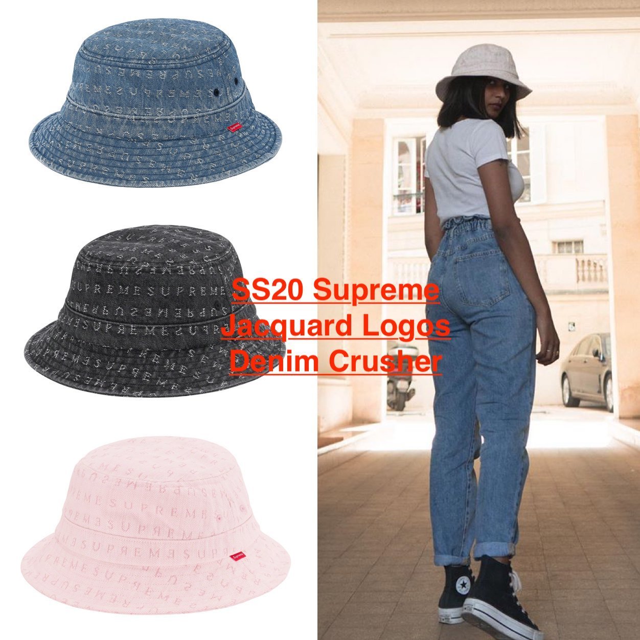 S/Mサイズ supreme Monogram Denim Crusher帽子