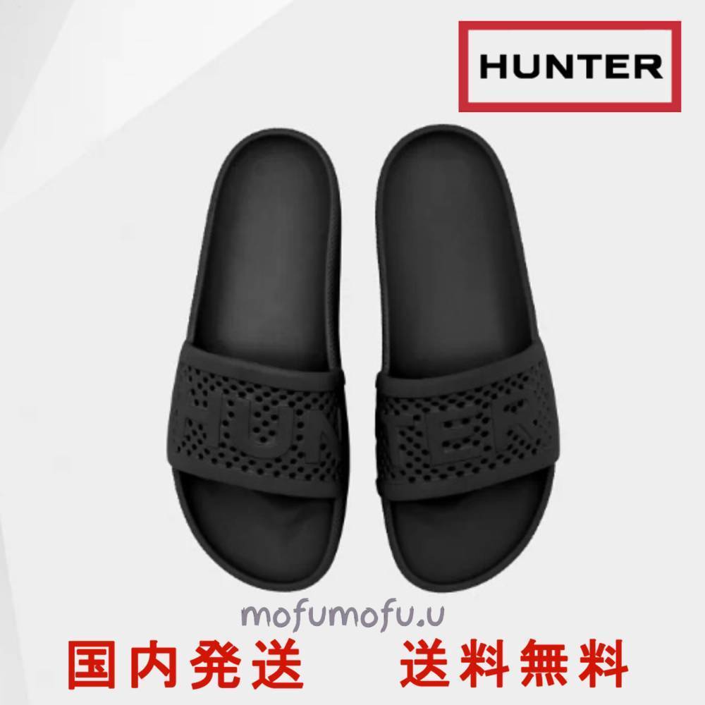 ★HUNTER★ライトウェイト モールディッド スライダー ブラック サンダル・ミュール ★HUNTER★ライトウェイト モールディッド スライダー ブラック サンダル・ミュール