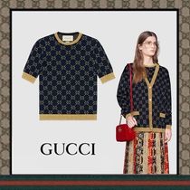 GUCCI GGコットンラメ ファブリック トップス - ニット・セーター 買い安い 美品‼️GUCCI GG トップス ラメ ニット ニット/セーター