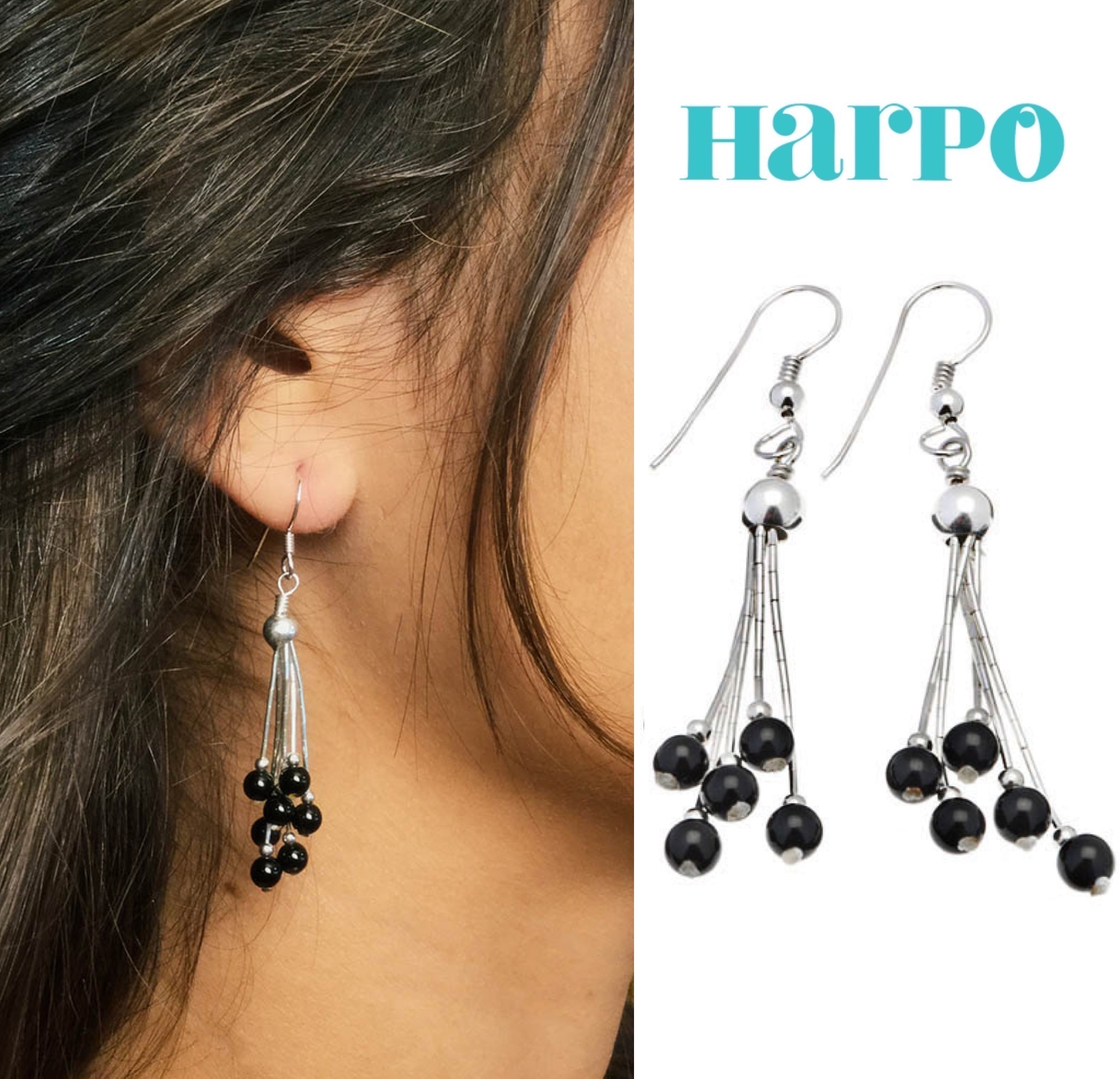 ★パリ発 Harpo アルポ★ オニクス Liquid silver ピアス