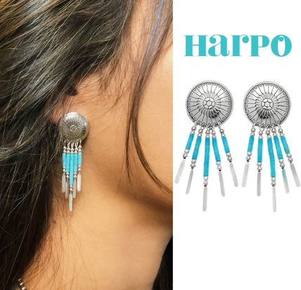 harpo Earrings Casual Style Blended Fabrics Silver Earrings