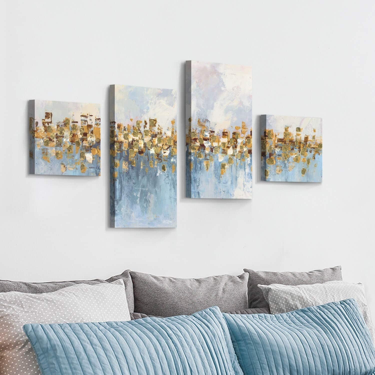 キャンバスアート・絵画 速達便★Gold Foil手仕上げ★アブストラクトキャンバス4枚セット(2)