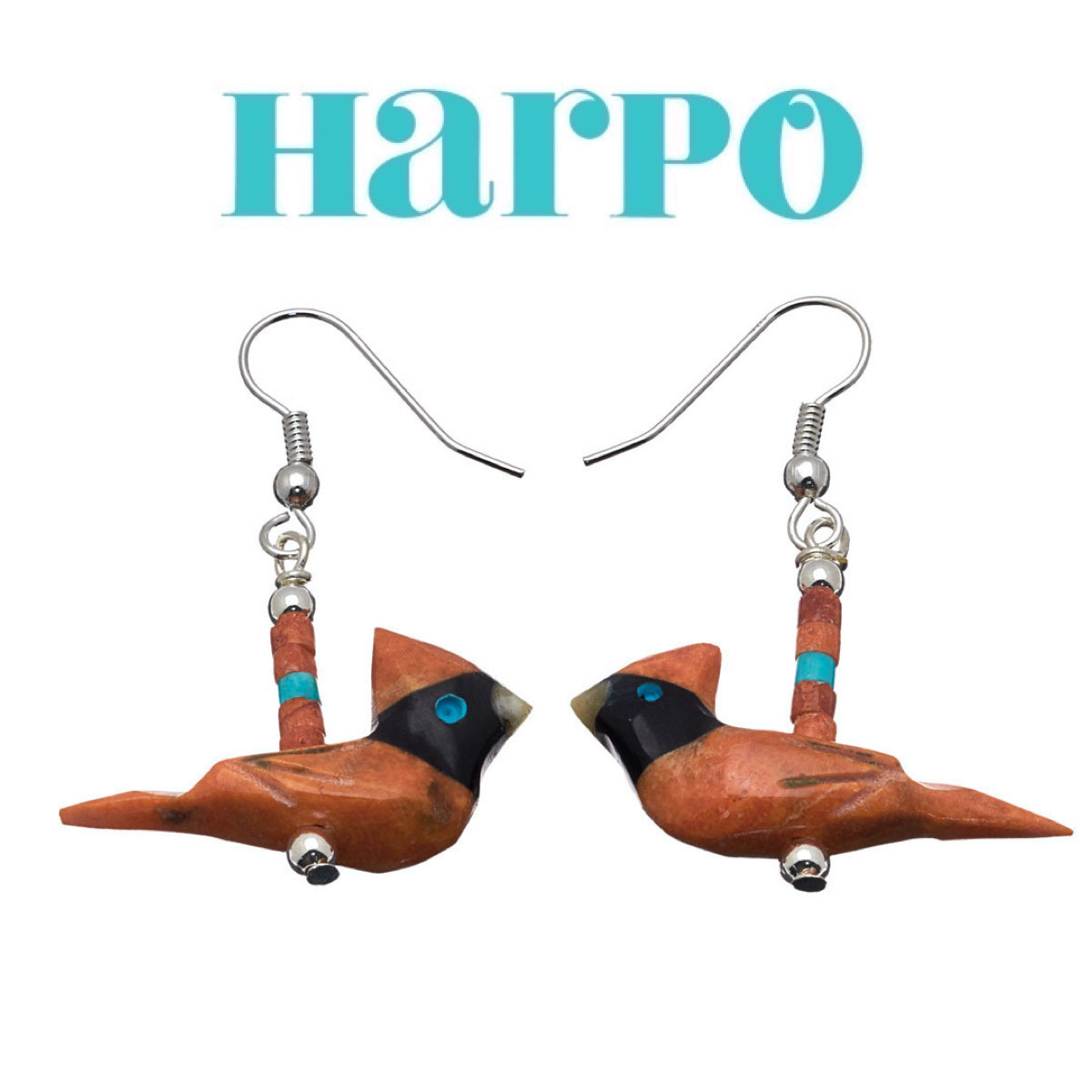 ★パリ発 Harpo アルポ★Apple Coral& Black Jets Navajo ピアス