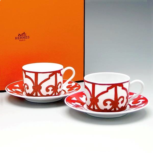 エルメス HERMES 11016P カップ&ソーサー ペア レッド