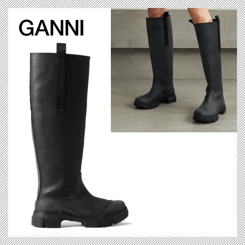 【GANNI】ガニー グログラントリム ラバー 無地 ニーブーツ