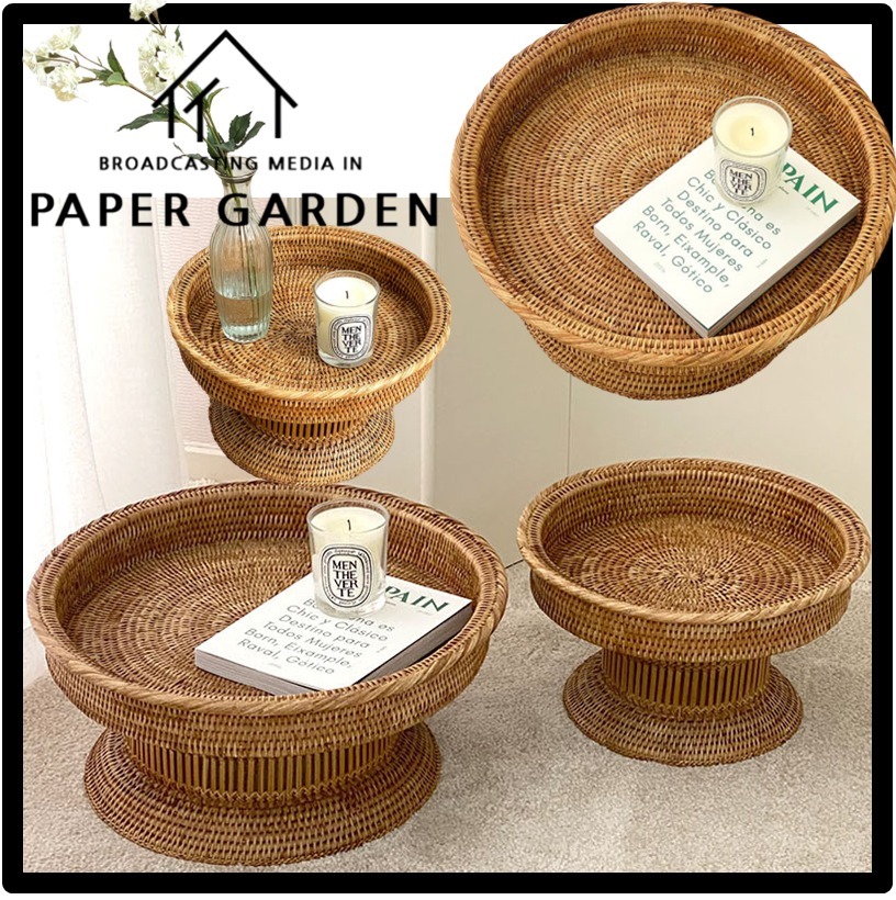 関税込★PAPER GARDEN★ラタン脚付きトレイ サイドテーブル M