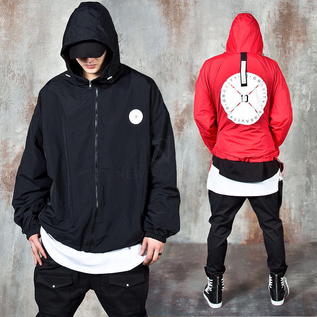 【関税・送料込】Back strap hooded wind-breaker zip-up jacket