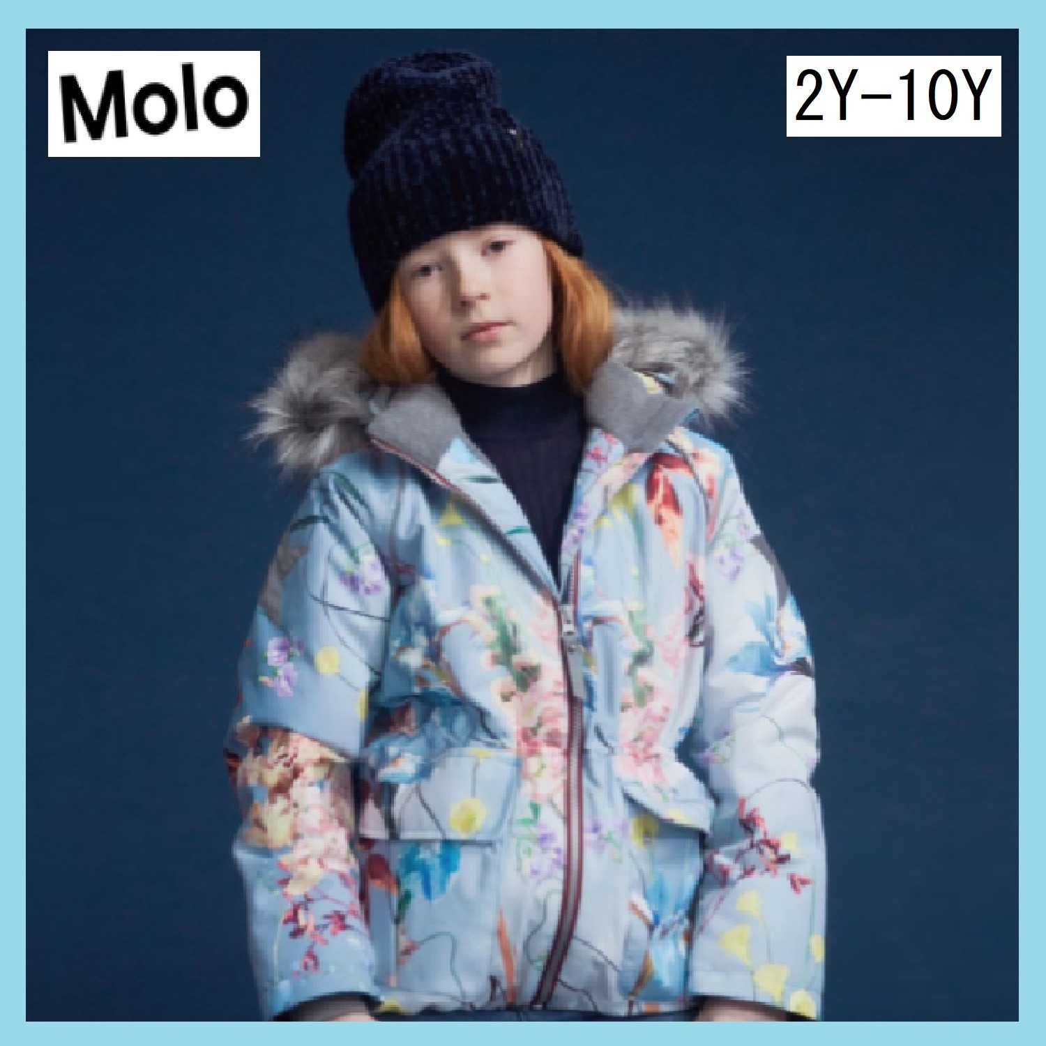 Molo★Pale blue フローラル フード付スキージャケット ★ 2-10Y