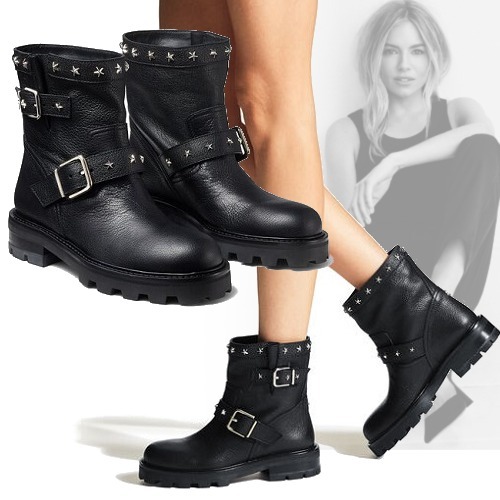 独特な JimmyChoo YOUTH II スタースタッズ付き レザー バイカーブーツ ショートブーツ・ブーティ 独特な JimmyChoo YOUTH II スタースタッズ付き レザー バイカーブーツ ショートブーツ・ブーティ