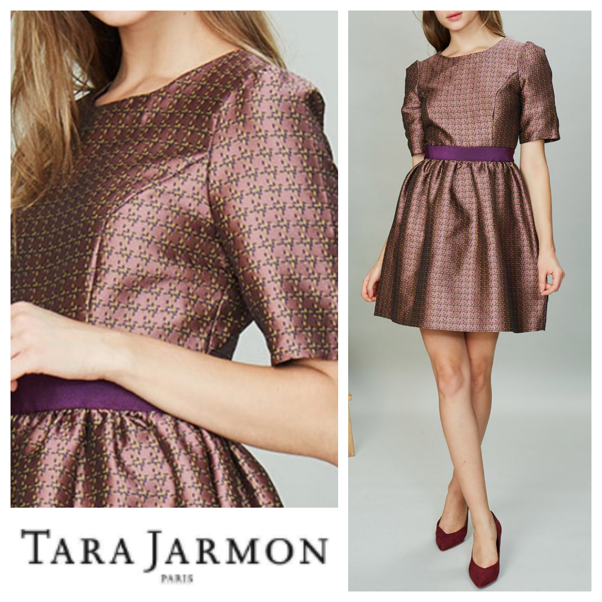 TARA JARMON★ショート丈 半袖ワンピース Prune ウッドピンク