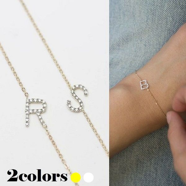 人気【E and E Project】14K Letter & diamondブレスレット 14k letter bracelet with small genuine diamond bezel – E&E