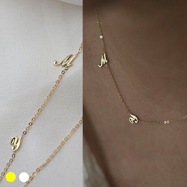 【E and E Project】14K Cursive Sidewayイニシャルネックレス