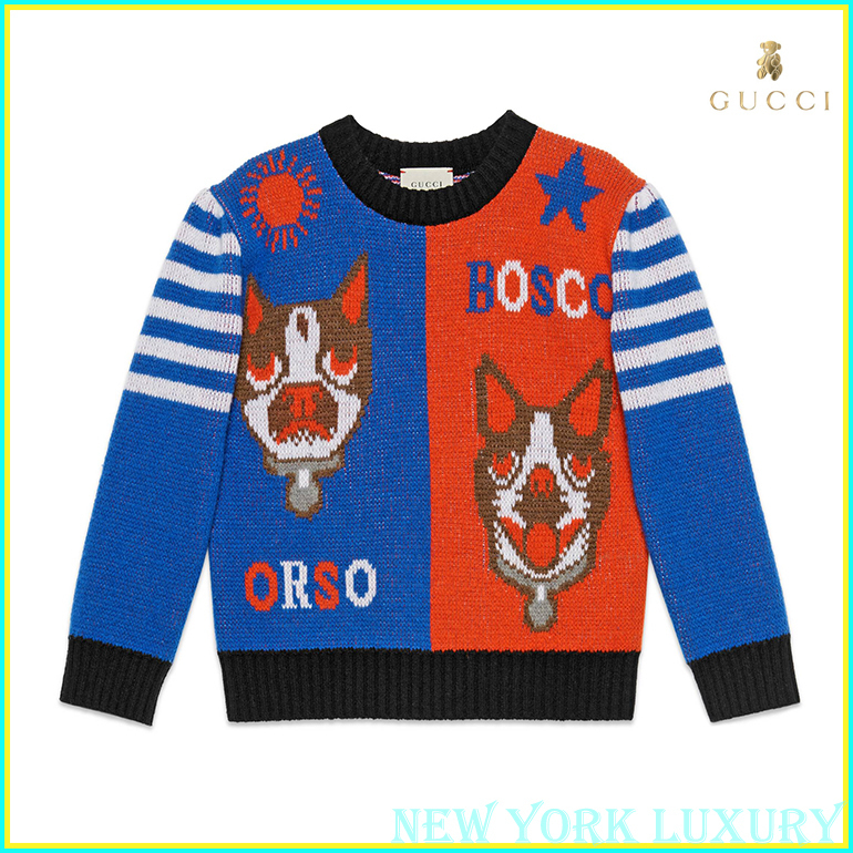 GUCCI★素敵！Children's Bosco And Orso Wool Sweater In Blue