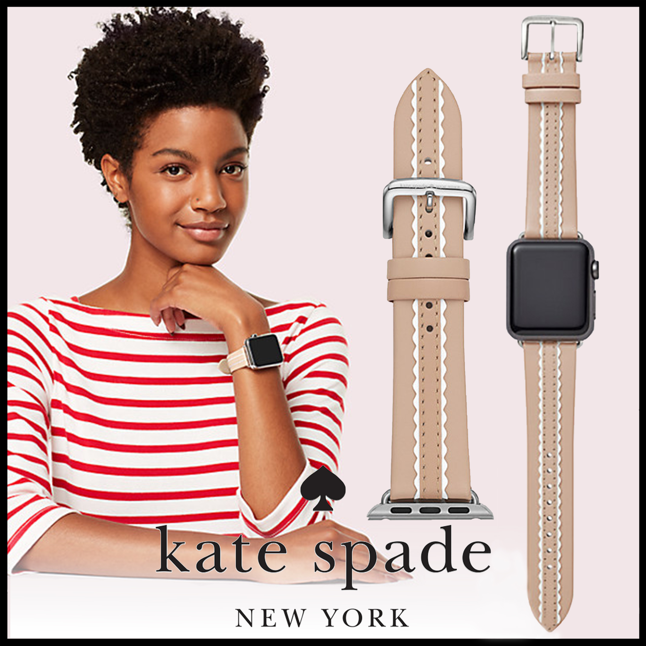 Kate Spade★バケッタレザー上品ベージュアップルウォッチバンド