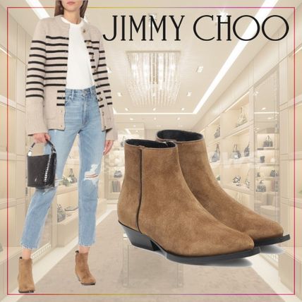 Jimmy Choo Ankle & Booties Cowboy Boots Square Toe Casual Style Suede Plain Block Heels