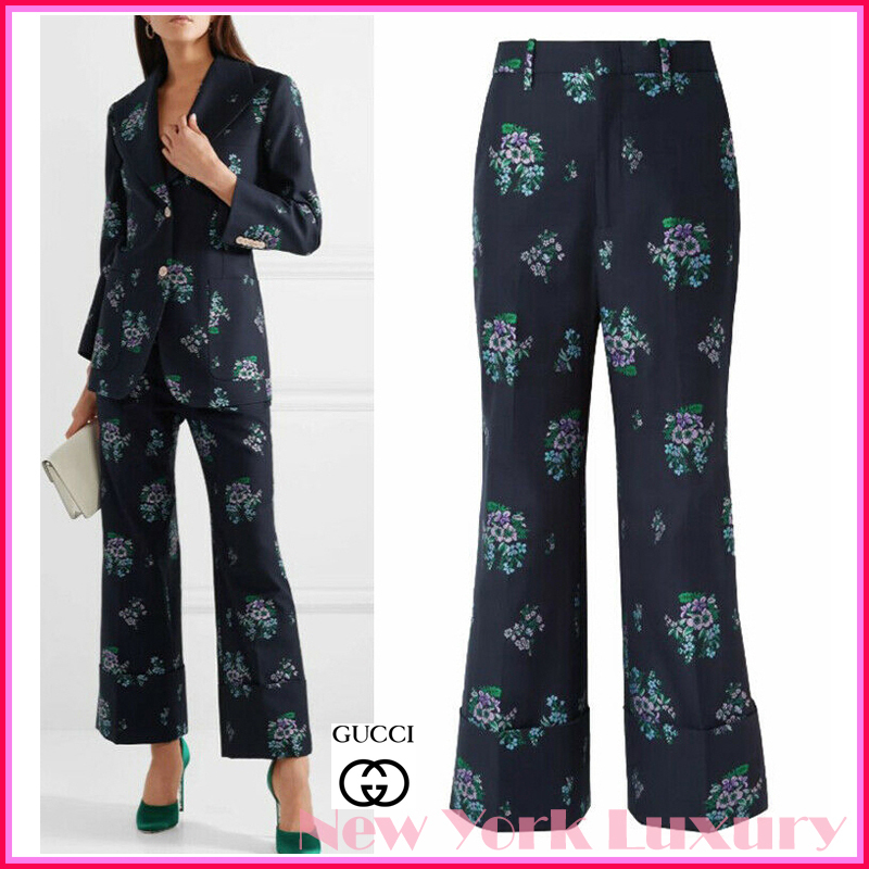 GUCCI★素敵！Cotton and wool-blend jacquard wide-leg pants
