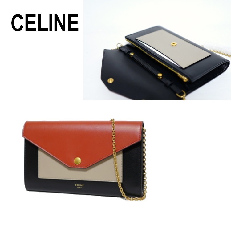 【EMS発送】☆CELINE☆ large flap チェーンウォレット fox red