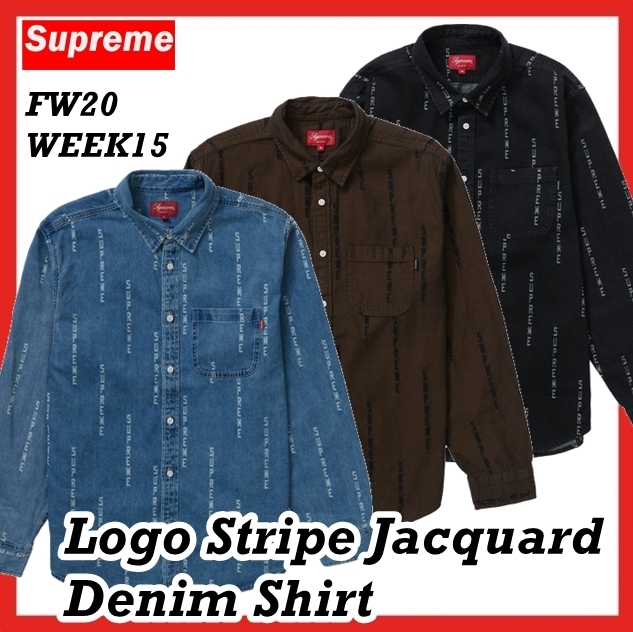 日本に AW FW Shirt Denim Jacquard Stripe Logo Supreme 20 15 WEEK シャツ 日本に AW FW Shirt Denim Jacquard Stripe Logo Supreme 20 15 WEEK シャツ