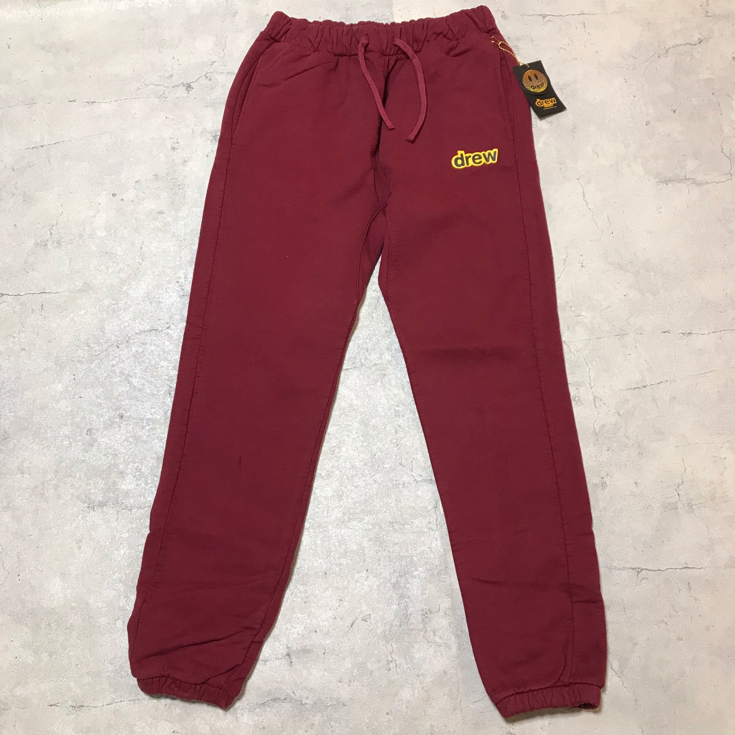 Drew House 2022AW Fire Sweatpant Burgundy ドリューハウス ファイアスウェットパンツ ロゴ刺繍 フレイムプリント カットオフ バーガンディ サイズM【230602】【新古品】【me04】