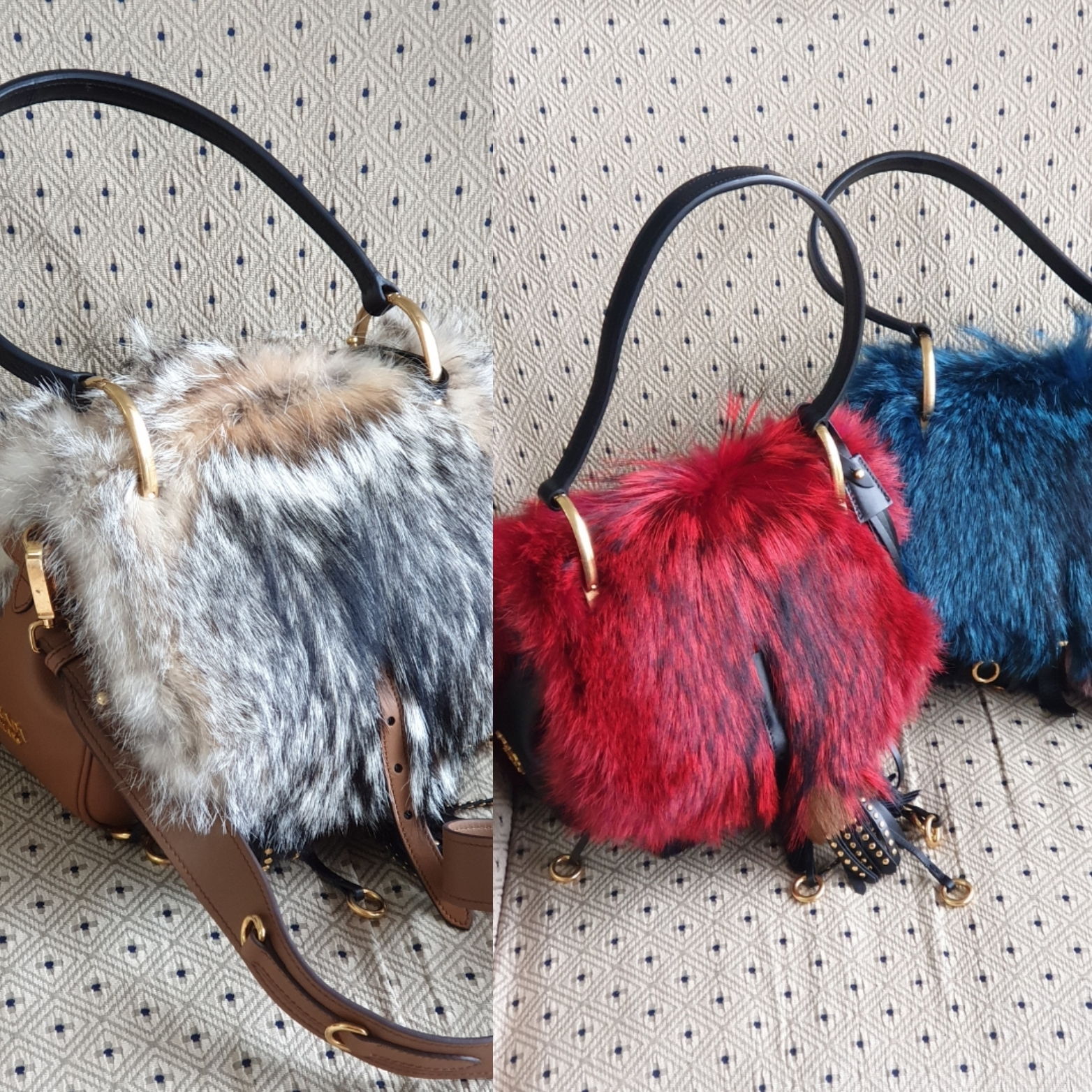 PRADAフォックスファー×カーフレザー♪ハンドバッグ2way♪黒
