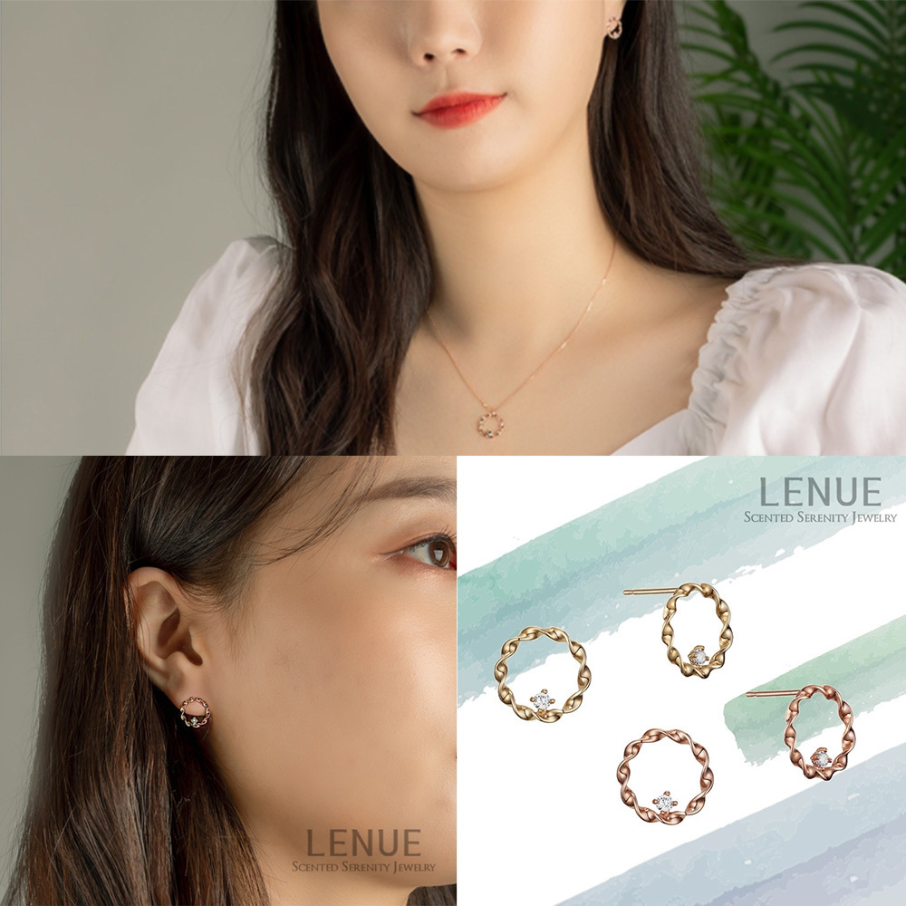 Lenue(レヌー)香りジュエリー☆14kgold ROUND CUBICピアス_2色