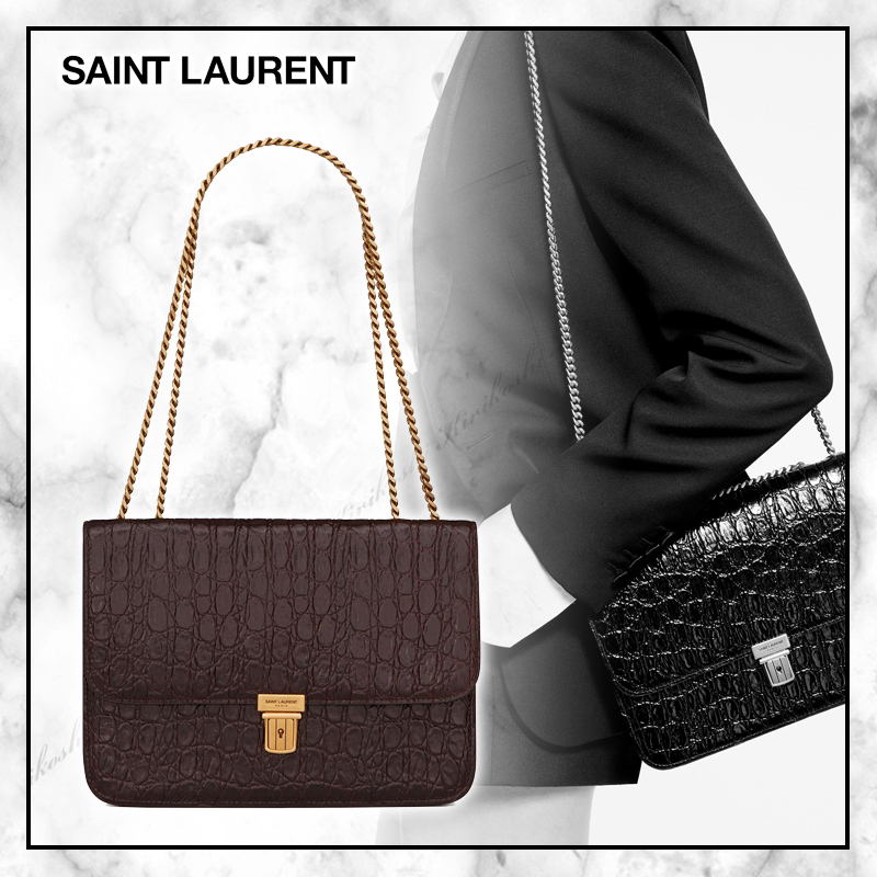 ◆Saint Laurent 20AW 最新◆クロコ柄レザーTUCチェーンバッグ◆