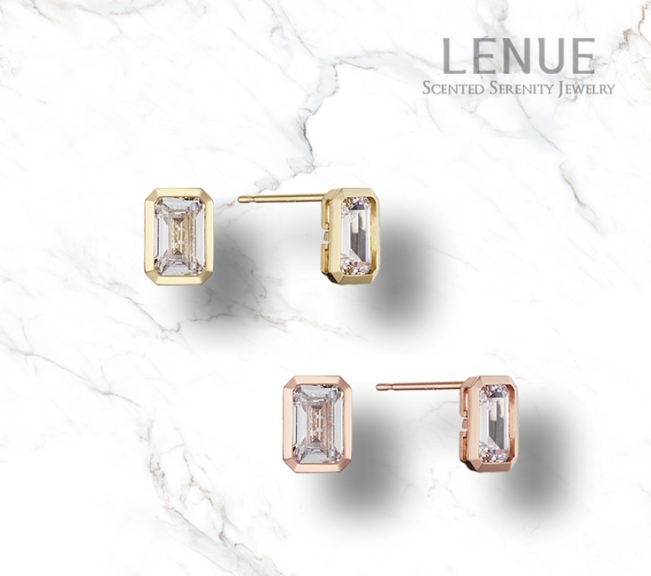 Lenue(レヌー)香りジュエリー☆14kgold emeraldcutピアス_2色