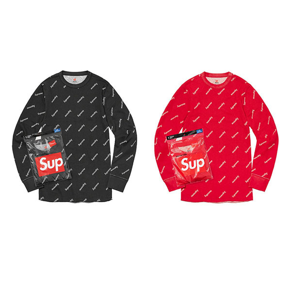 シュプリーム x Hanes★あったかサーマル長袖ロゴシャツ