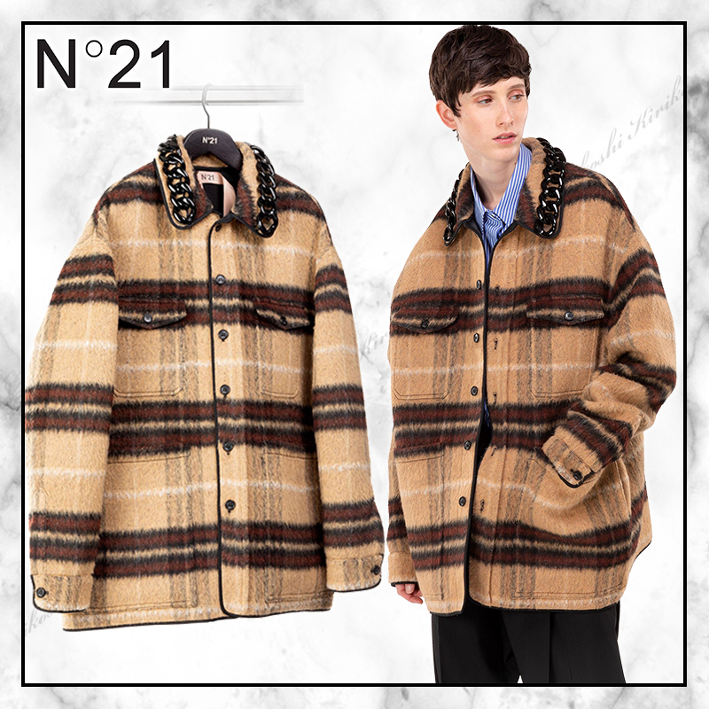 ◆N°21 20AW 最新作◆チェーン付き チェックジャケット◆Beige
