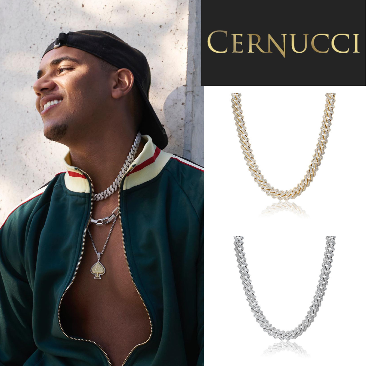 関税/送料込み【CERNUCCI】14MMダイヤモンドプロングリンク