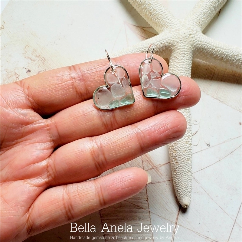 シーグラス レクタングル ピアス ハワイ Bella Anela #317 org.jpg