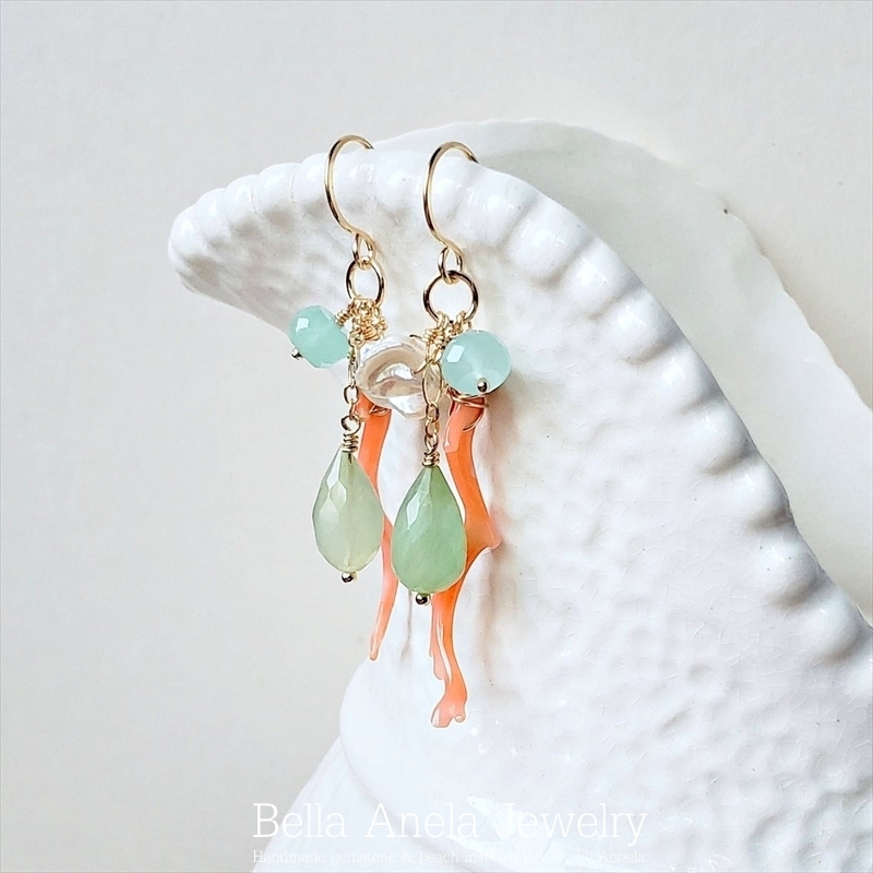 コーラル（サンゴ）＆ オパール ピアス ハワイ BellaAnela