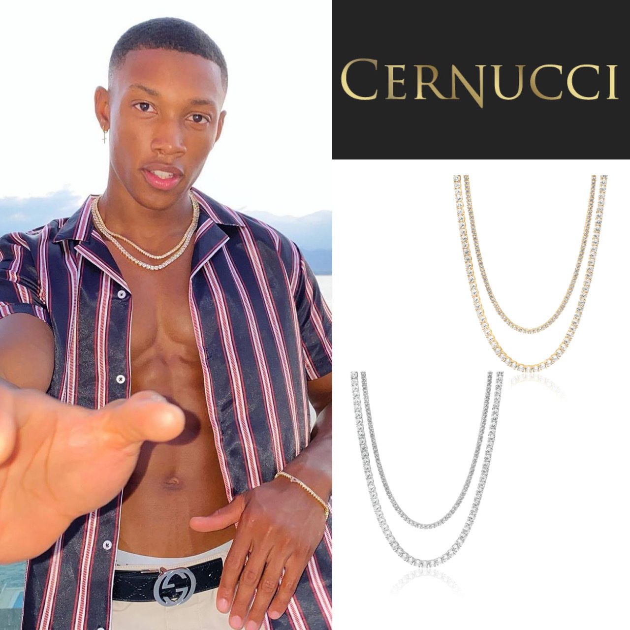 関税/送料込み【CERNUCCI】3MM + 5MMテニスチェーンバンドル