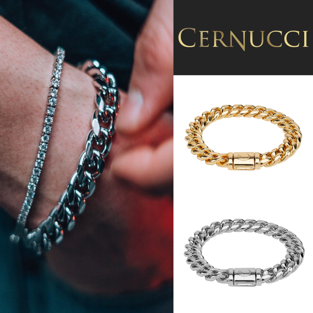 関税/送料込み【CERNUCCI】12MMマイアミキューバリンクブレス
