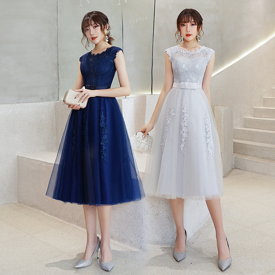 パーティードレス 結婚式 ワンピース レース チュール aライン