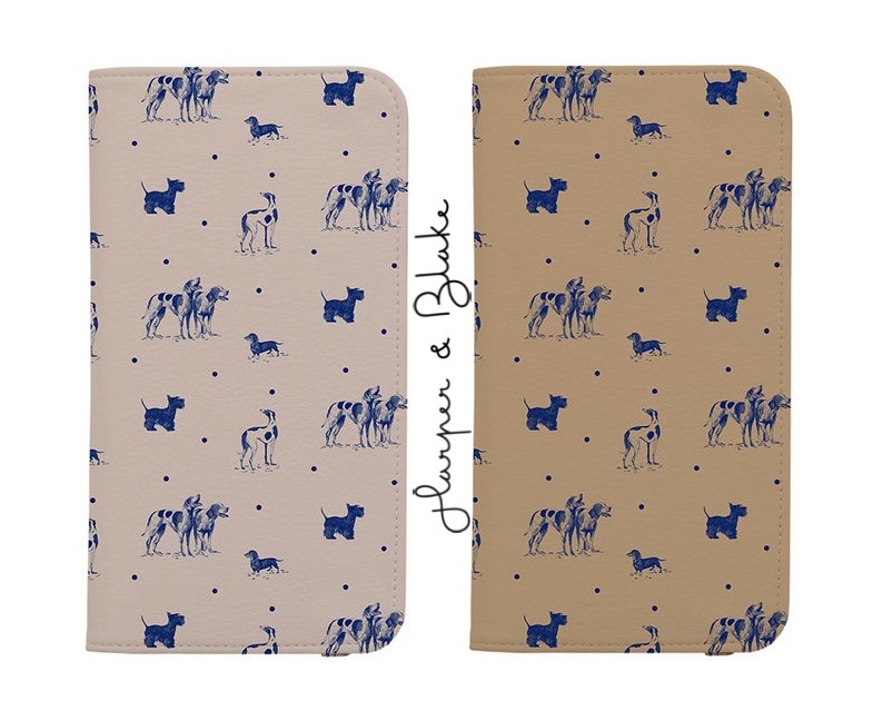 送関込【Harper & Blake】UK発!手帳型スマホケース Dogs/犬水玉