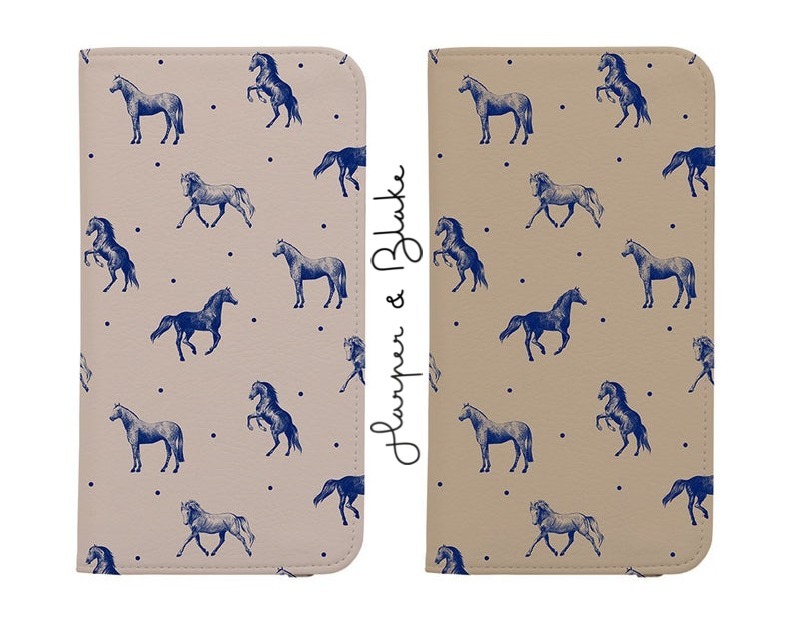 送関込【Harper & Blake】UK発!手帳型スマホケース Horse/馬水玉