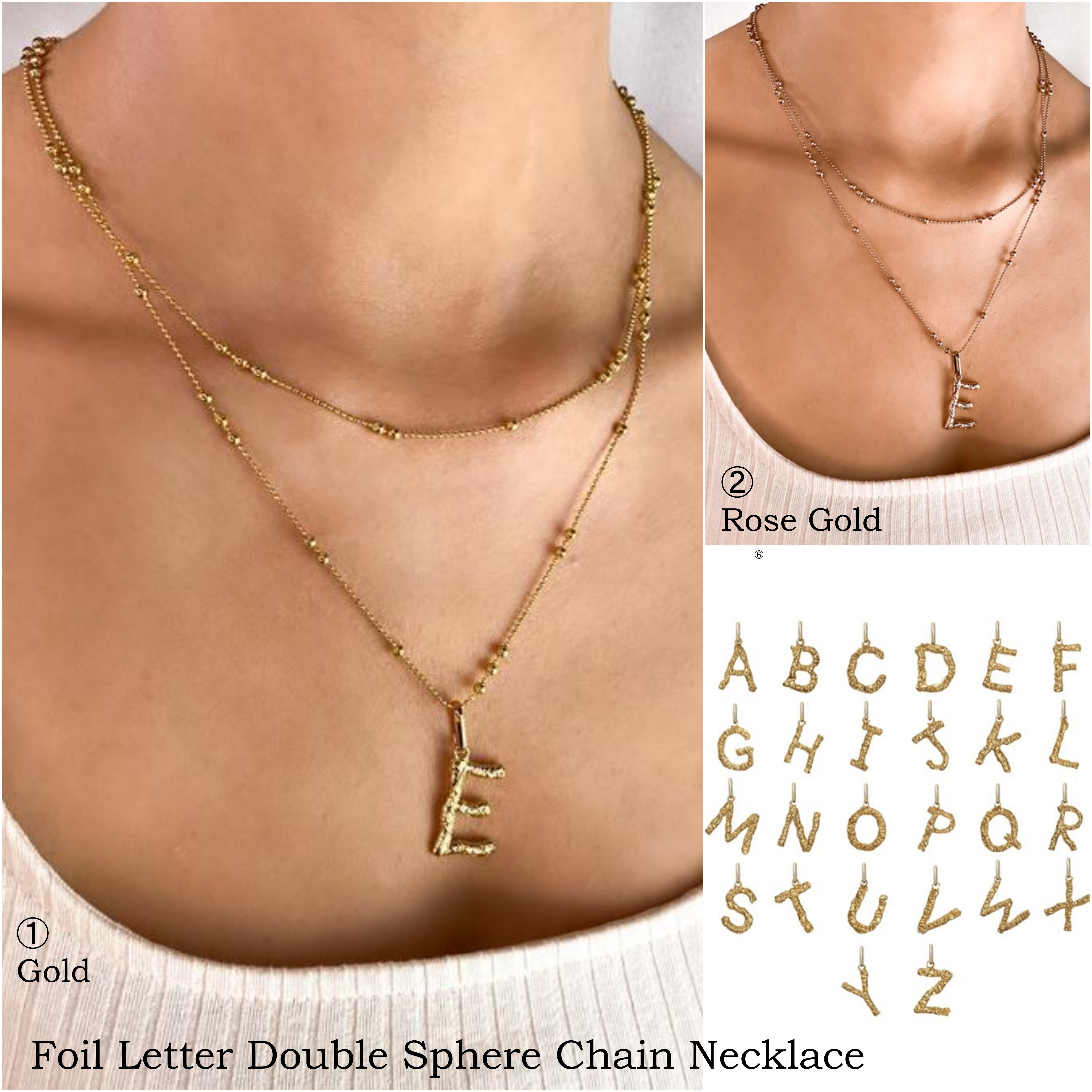 【Abbott Lyon】Foil Letter Double Sphere Chain Necklace(2色)