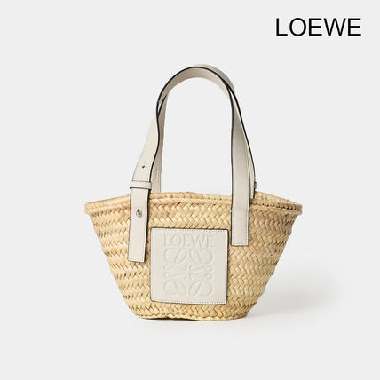 LOEWE Straw Bags Calfskin Blended Fabrics Street Style Logo Straw Bags