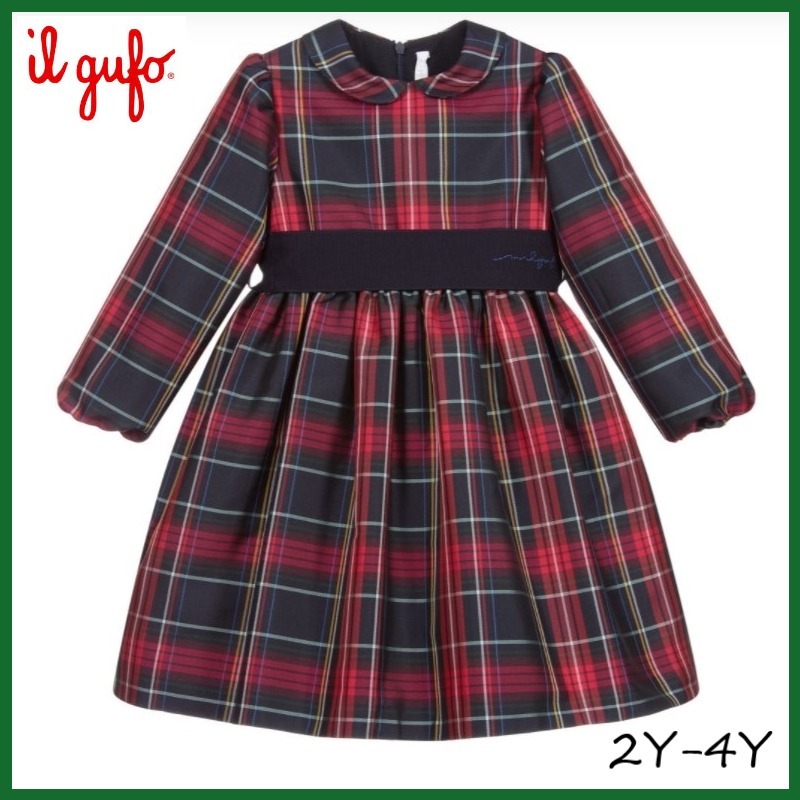 イタリア発! IL GUFO★Red & navy blue長袖タータンドレス★2-4Y