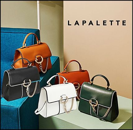 Lapalette Satchels Casual Style Street Style 2WAY Chain Plain Leather