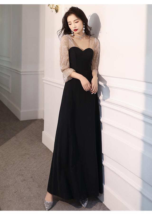【送料込】ランタンスリーブ 異素材 ロング ドレス ワンピース