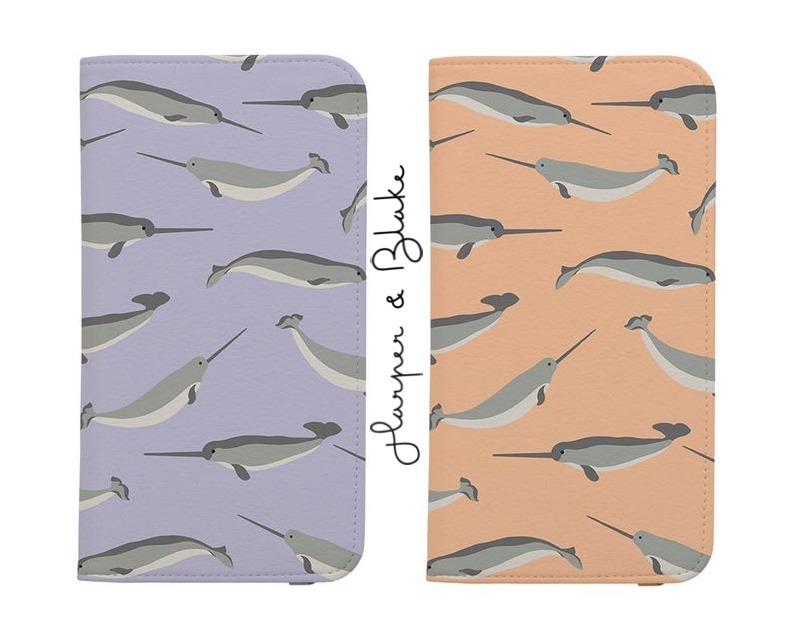 送関込【Harper & Blake】UK発!手帳型スマホケース Narwhals/鯨