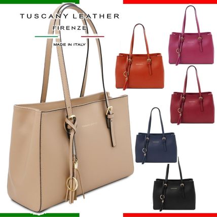 イタリア製【Tuscany Leather】タッセルつきレザートートバッグ イタリア製【Tuscany Leather】タッセルつきレザートートバッグ
